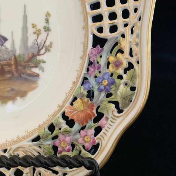 Helena Wolfsohn Reticulated Plate 8.5" Watteau Couple Scene Dresden Germany 5 - Picture 5 of 7